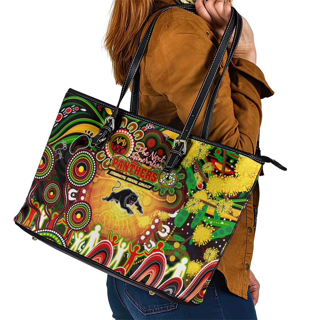 NAIDOC Week 2025 Panthers Rugby Leather Tote Bag Aboriginal Dot Painting
