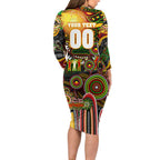 Personalised NAIDOC Week 2025 Panthers Rugby Long Sleeve Bodycon Dress Aboriginal Dot Painting