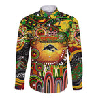 Personalised NAIDOC Week 2025 Panthers Rugby Long Sleeve Button Shirt Aboriginal Dot Painting