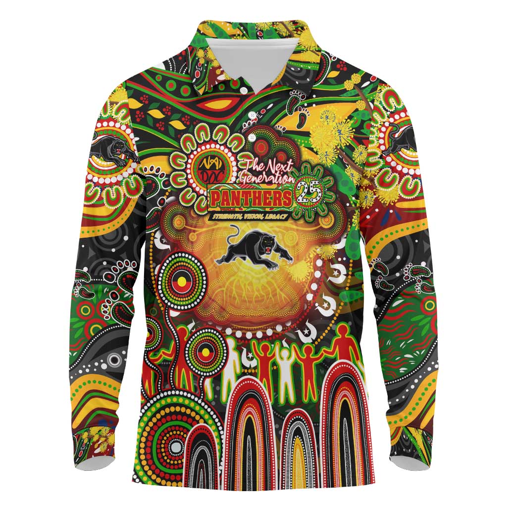 Personalised NAIDOC Week 2025 Panthers Rugby Long Sleeve Polo Shirt Aboriginal Dot Painting