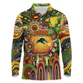 Personalised NAIDOC Week 2025 Panthers Rugby Long Sleeve Polo Shirt Aboriginal Dot Painting