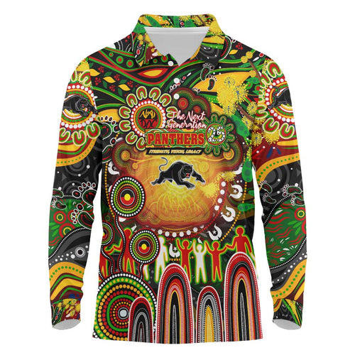 Personalised NAIDOC Week 2025 Panthers Rugby Long Sleeve Polo Shirt Aboriginal Dot Painting