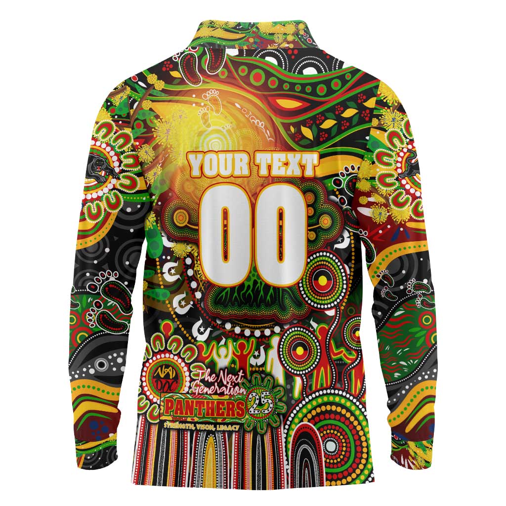 Personalised NAIDOC Week 2025 Panthers Rugby Long Sleeve Polo Shirt Aboriginal Dot Painting