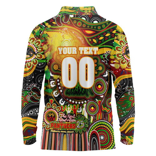 Personalised NAIDOC Week 2025 Panthers Rugby Long Sleeve Polo Shirt Aboriginal Dot Painting