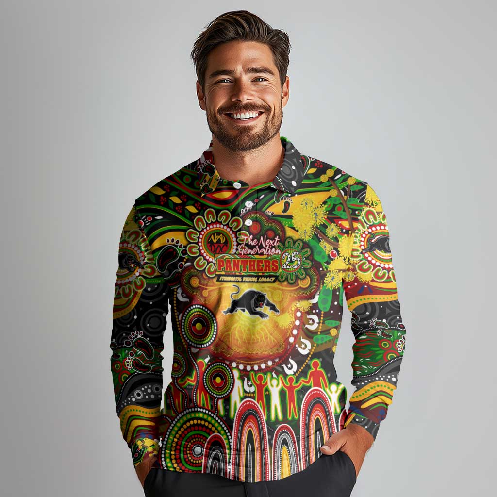 Personalised NAIDOC Week 2025 Panthers Rugby Long Sleeve Polo Shirt Aboriginal Dot Painting