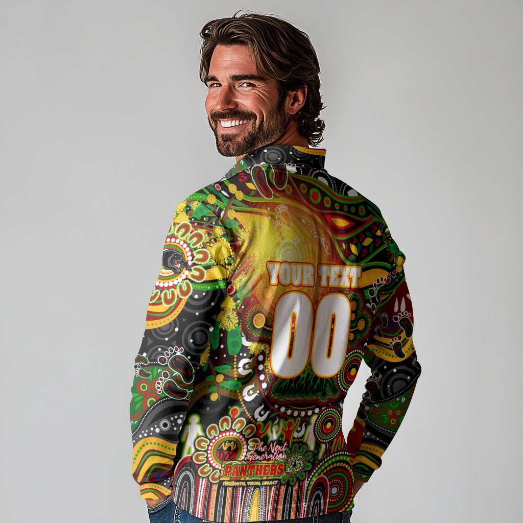 Personalised NAIDOC Week 2025 Panthers Rugby Long Sleeve Polo Shirt Aboriginal Dot Painting