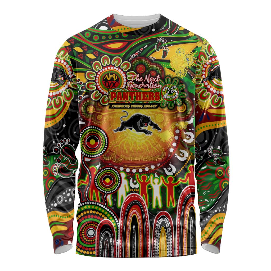 Personalised NAIDOC Week 2025 Panthers Rugby Long Sleeve Shirt Aboriginal Dot Painting