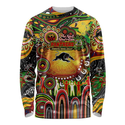 Personalised NAIDOC Week 2025 Panthers Rugby Long Sleeve Shirt Aboriginal Dot Painting