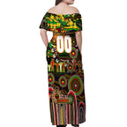 Personalised NAIDOC Week 2025 Panthers Rugby Off Shoulder Maxi Dress Aboriginal Dot Painting