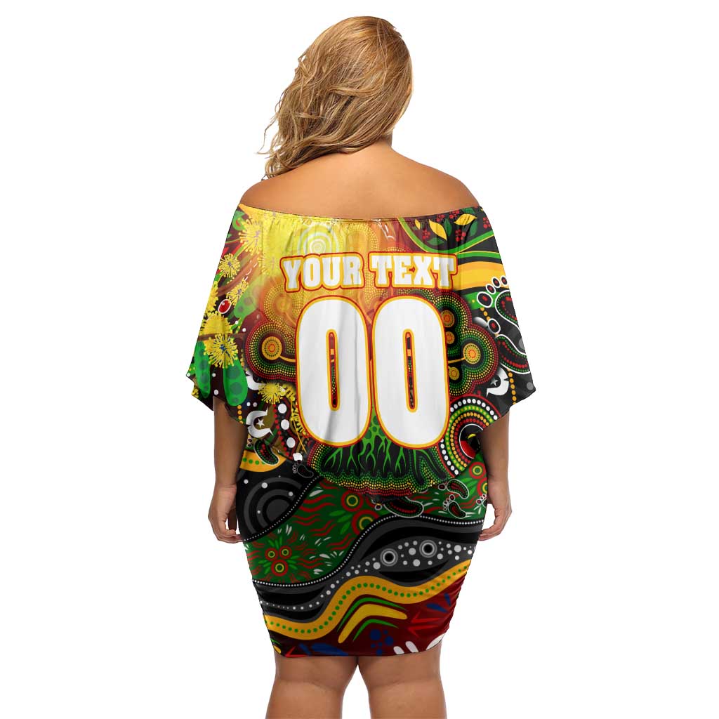 Personalised NAIDOC Week 2025 Panthers Rugby Off Shoulder Short Dress Aboriginal Dot Painting