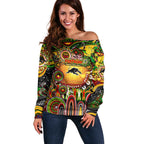 Personalised NAIDOC Week 2025 Panthers Rugby Off Shoulder Sweater Aboriginal Dot Painting