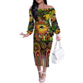 Personalised NAIDOC Week 2025 Panthers Rugby Off The Shoulder Long Sleeve Dress Aboriginal Dot Painting