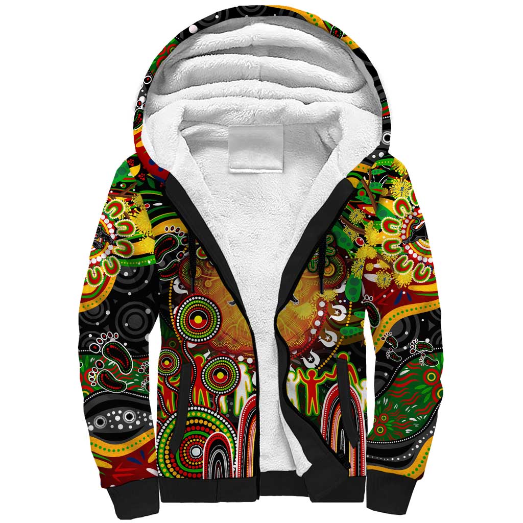 Personalised NAIDOC Week 2025 Panthers Rugby Sherpa Hoodie Aboriginal Dot Painting