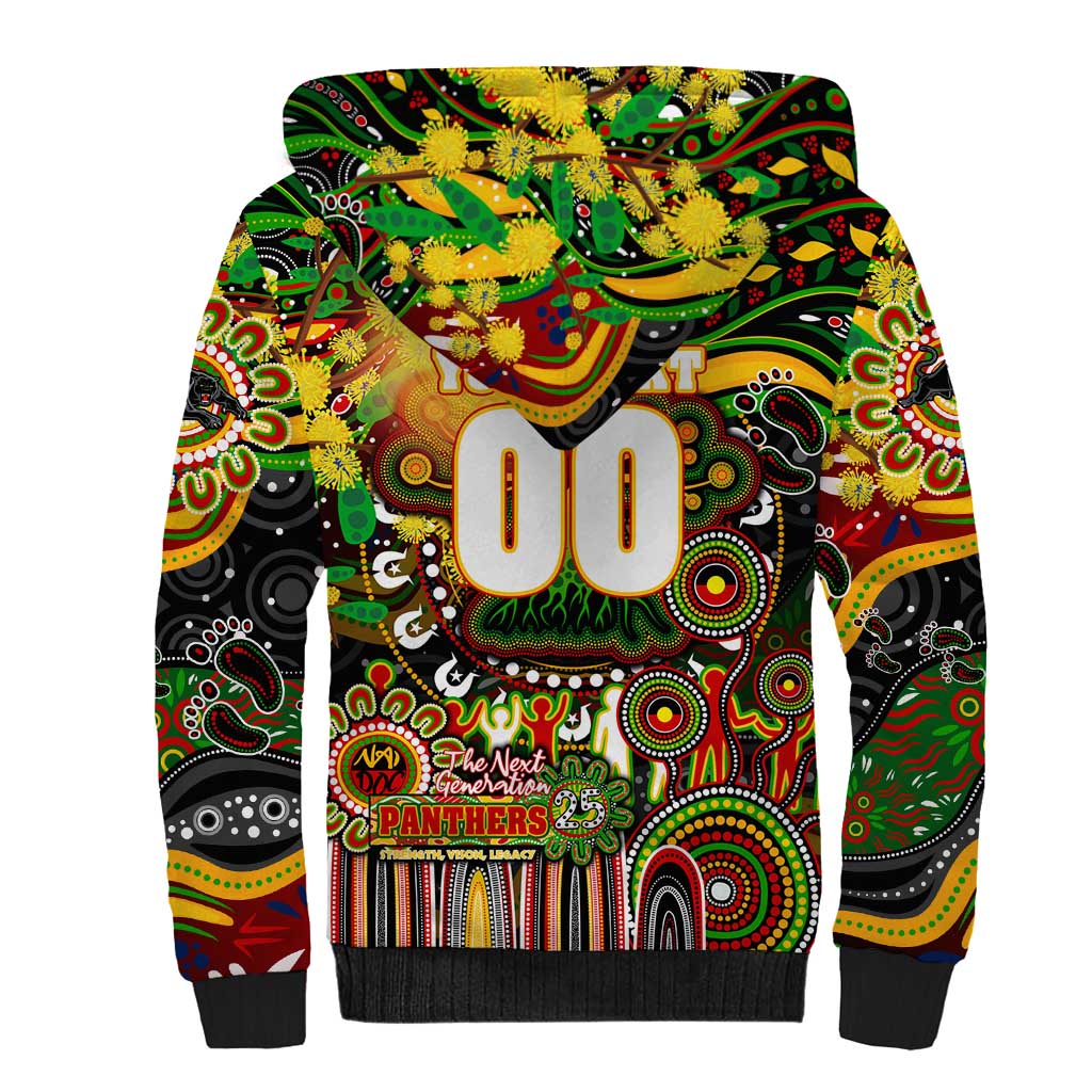 Personalised NAIDOC Week 2025 Panthers Rugby Sherpa Hoodie Aboriginal Dot Painting