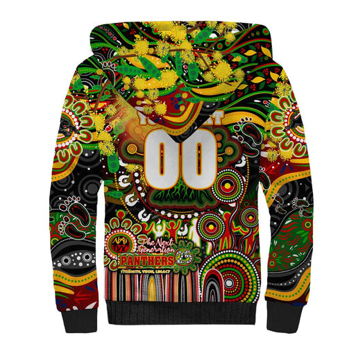 Personalised NAIDOC Week 2025 Panthers Rugby Sherpa Hoodie Aboriginal Dot Painting