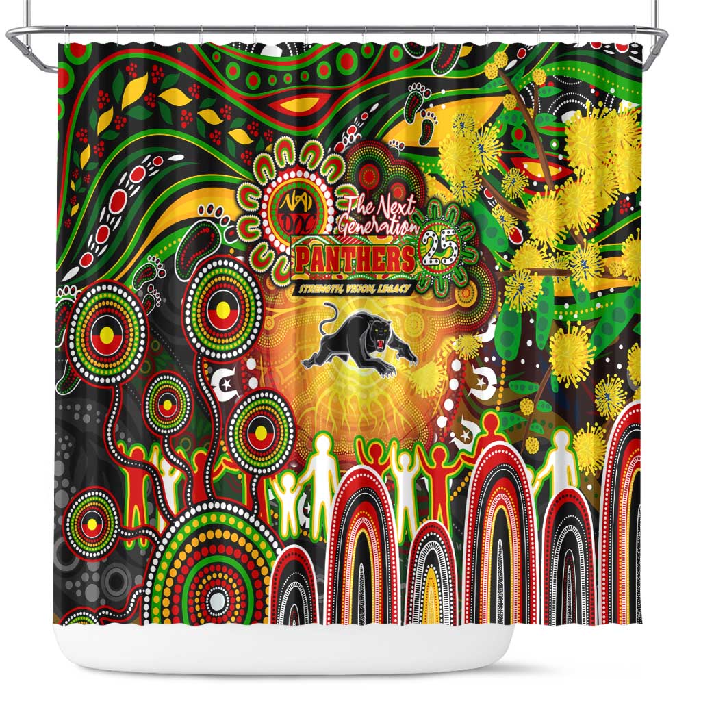 NAIDOC Week 2025 Panthers Rugby Shower Curtain Aboriginal Dot Painting