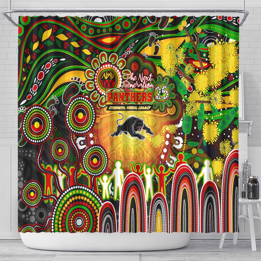 NAIDOC Week 2025 Panthers Rugby Shower Curtain Aboriginal Dot Painting