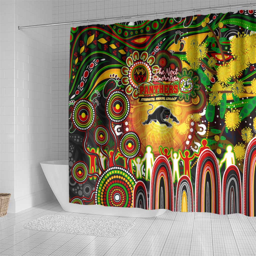 NAIDOC Week 2025 Panthers Rugby Shower Curtain Aboriginal Dot Painting