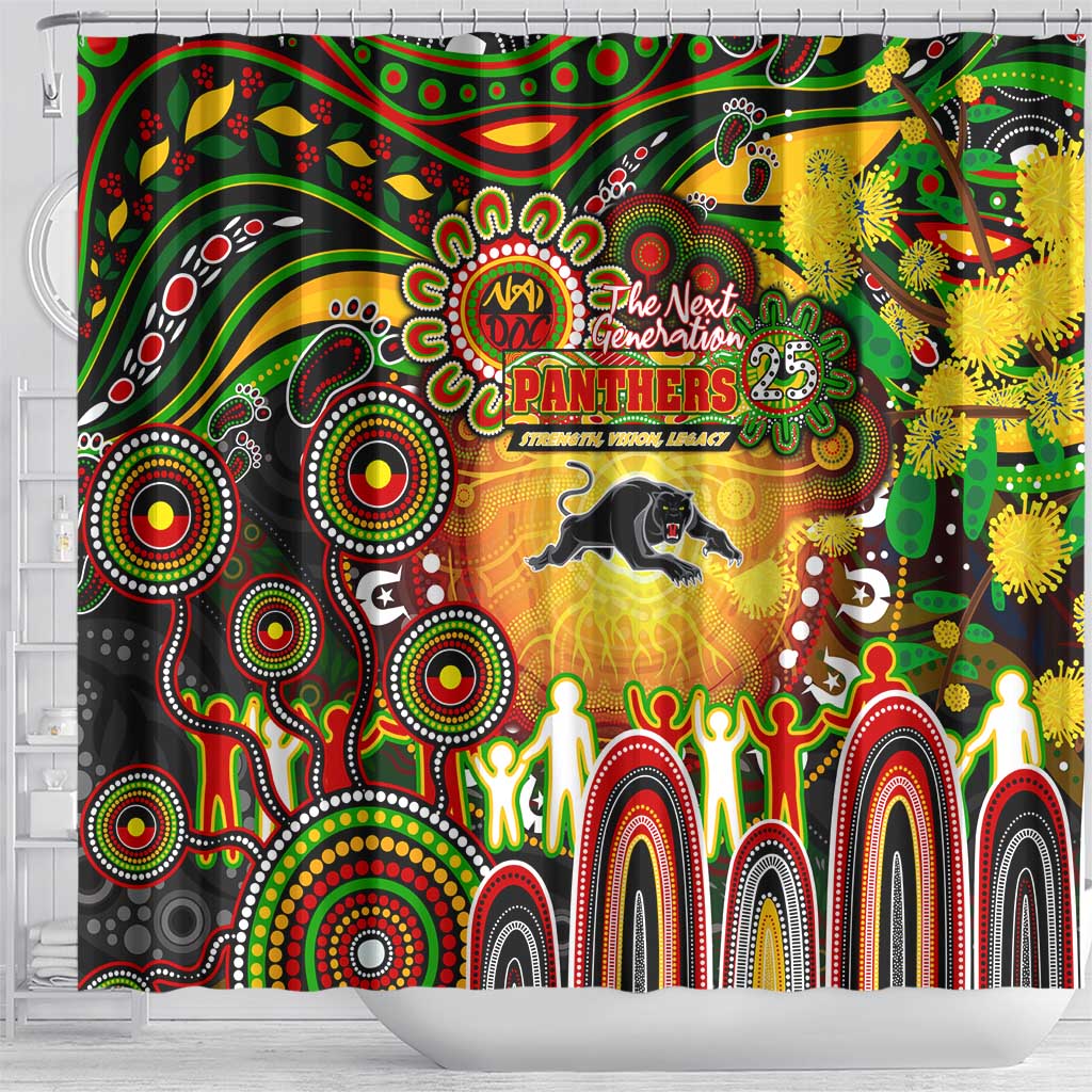 NAIDOC Week 2025 Panthers Rugby Shower Curtain Aboriginal Dot Painting