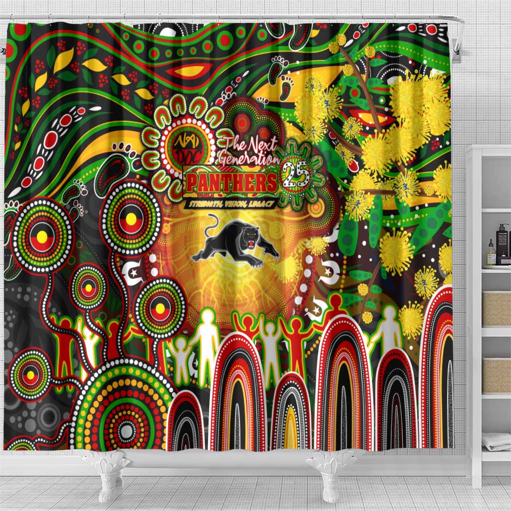 NAIDOC Week 2025 Panthers Rugby Shower Curtain Aboriginal Dot Painting