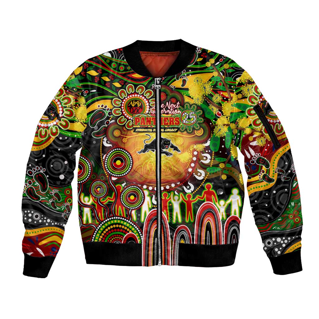 Personalised NAIDOC Week 2025 Panthers Rugby Sleeve Zip Bomber Jacket Aboriginal Dot Painting