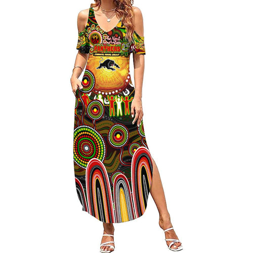 Personalised NAIDOC Week 2025 Panthers Rugby Summer Maxi Dress Aboriginal Dot Painting
