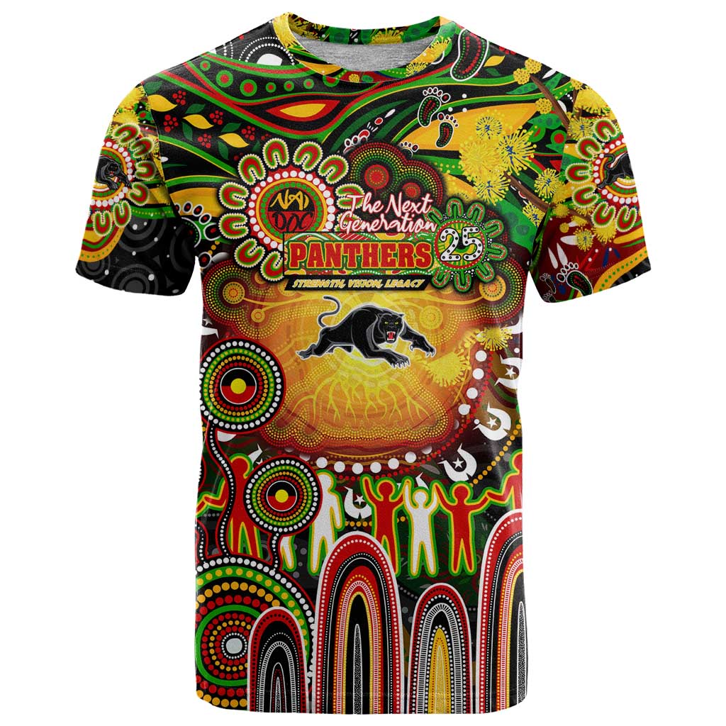 Personalised NAIDOC Week 2025 Panthers Rugby T Shirt Aboriginal Dot Painting