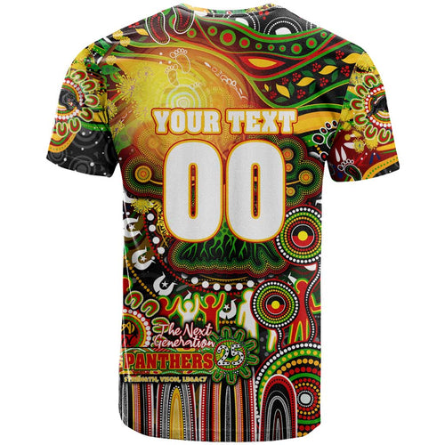 Personalised NAIDOC Week 2025 Panthers Rugby T Shirt Aboriginal Dot Painting