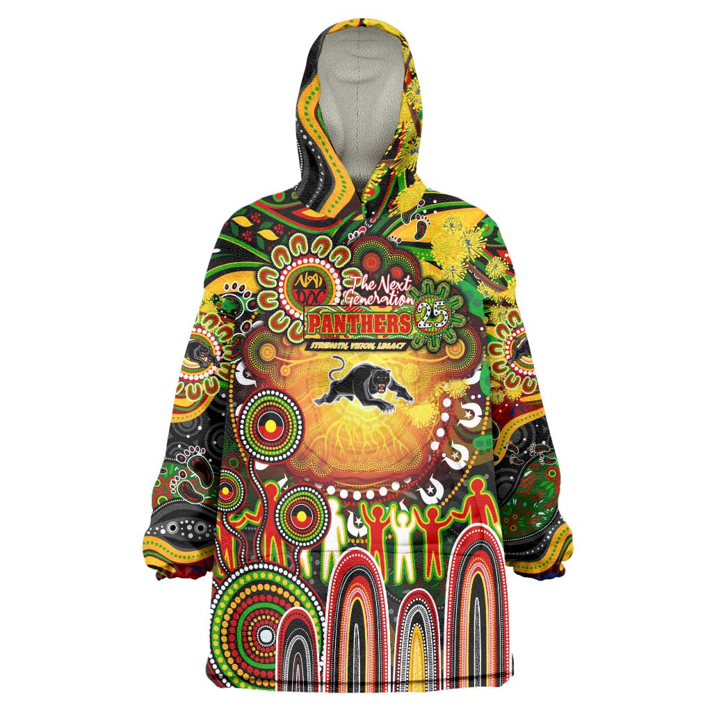 Personalised NAIDOC Week 2025 Panthers Rugby Wearable Blanket Hoodie Aboriginal Dot Painting
