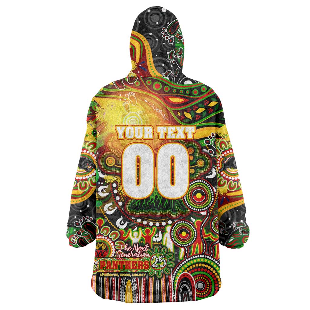 Personalised NAIDOC Week 2025 Panthers Rugby Wearable Blanket Hoodie Aboriginal Dot Painting