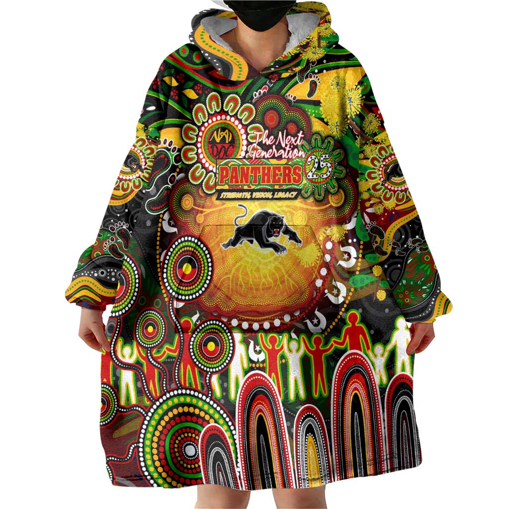 Personalised NAIDOC Week 2025 Panthers Rugby Wearable Blanket Hoodie Aboriginal Dot Painting