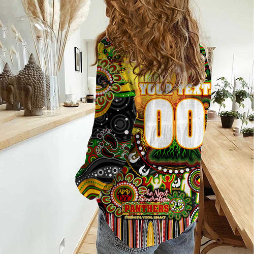 Personalised NAIDOC Week 2025 Panthers Rugby Women Casual Shirt Aboriginal Dot Painting