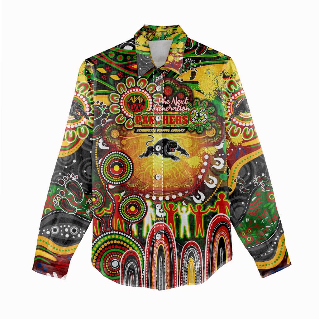 Personalised NAIDOC Week 2025 Panthers Rugby Women Casual Shirt Aboriginal Dot Painting