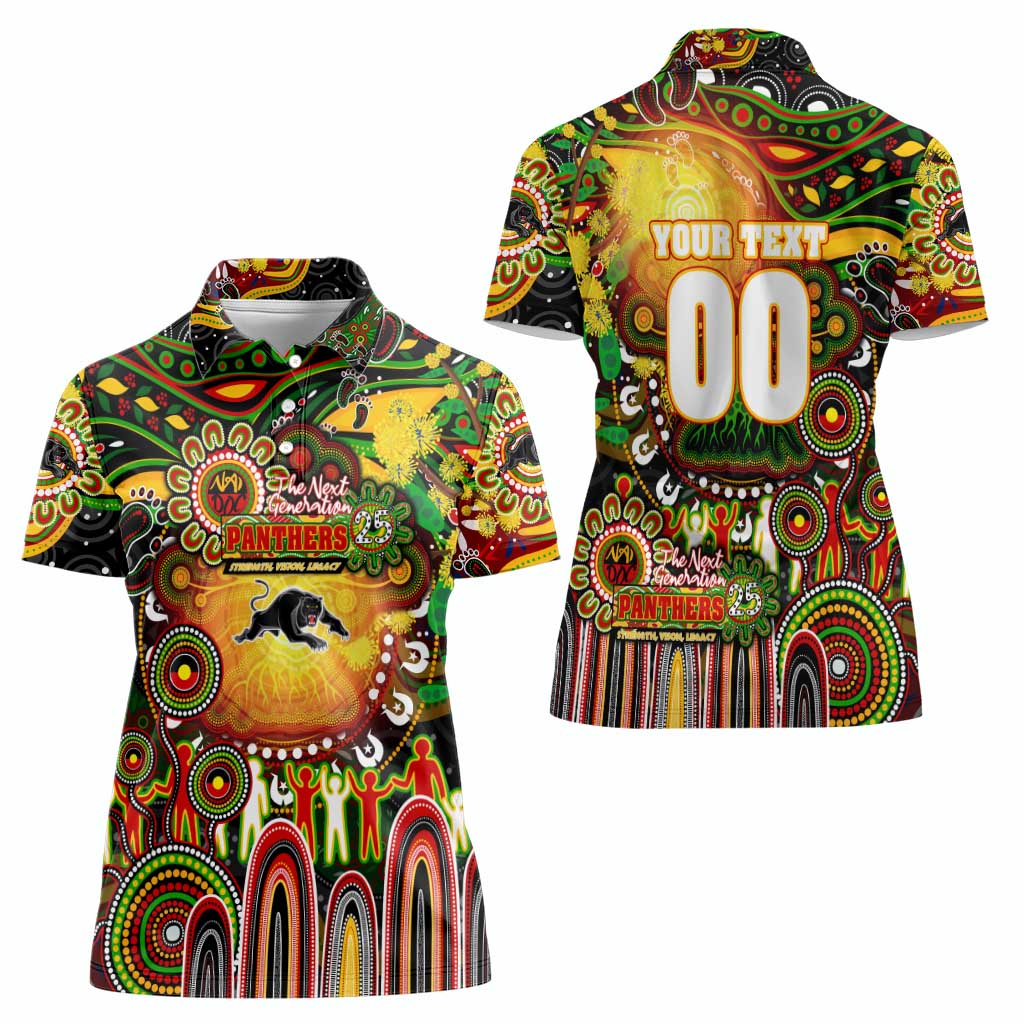 Personalised NAIDOC Week 2025 Panthers Rugby Women Polo Shirt Aboriginal Dot Painting