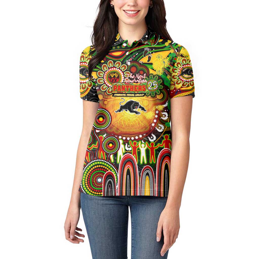 Personalised NAIDOC Week 2025 Panthers Rugby Women Polo Shirt Aboriginal Dot Painting