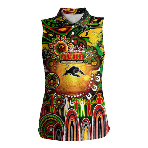 Personalised NAIDOC Week 2025 Panthers Rugby Women Sleeveless Polo Shirt Aboriginal Dot Painting