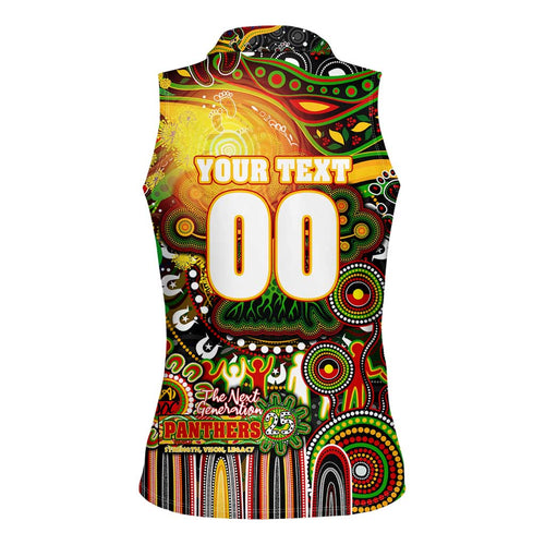 Personalised NAIDOC Week 2025 Panthers Rugby Women Sleeveless Polo Shirt Aboriginal Dot Painting