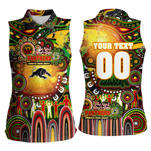 Personalised NAIDOC Week 2025 Panthers Rugby Women Sleeveless Polo Shirt Aboriginal Dot Painting