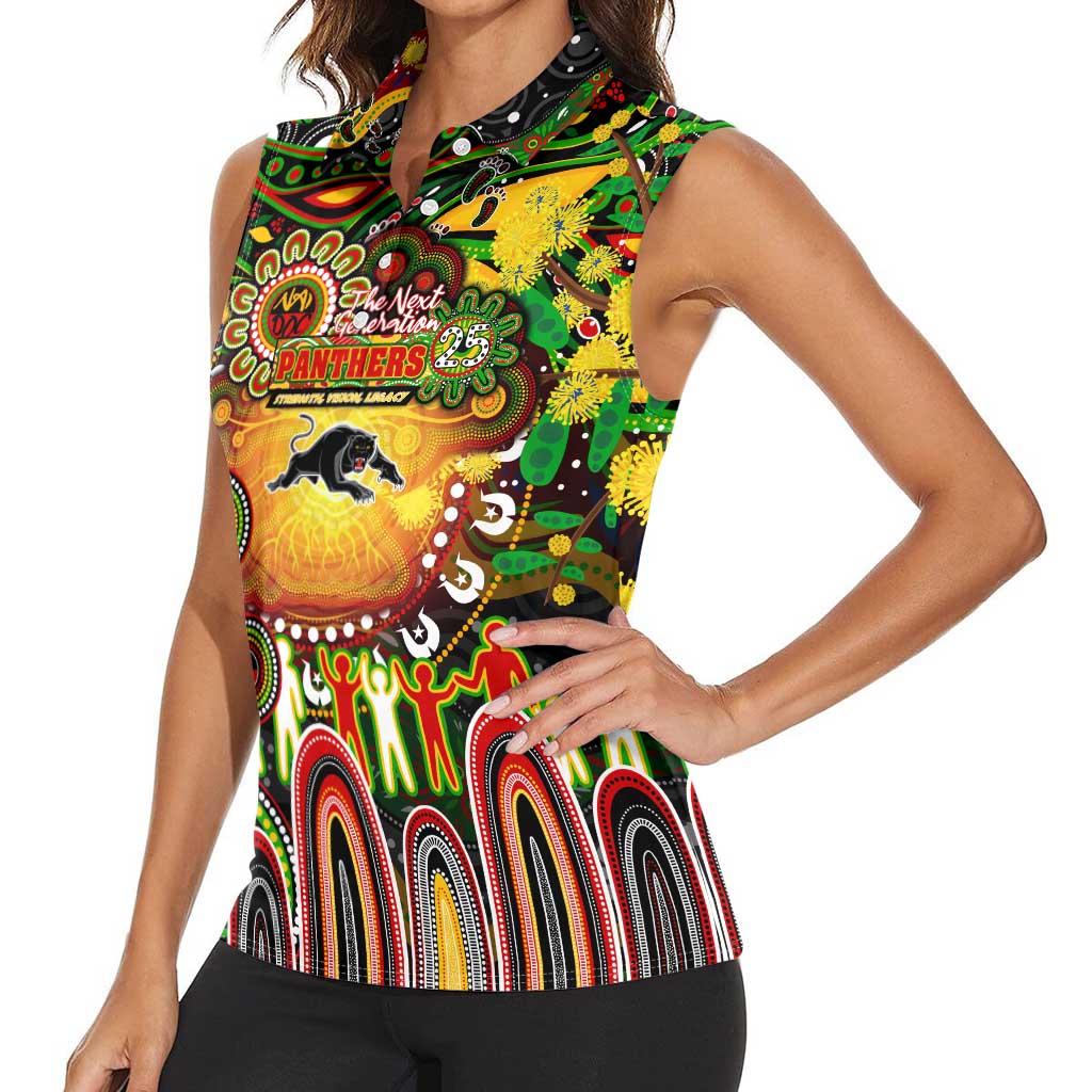 Personalised NAIDOC Week 2025 Panthers Rugby Women Sleeveless Polo Shirt Aboriginal Dot Painting