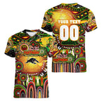 Personalised NAIDOC Week 2025 Panthers Rugby Women V-Neck T-Shirt Aboriginal Dot Painting