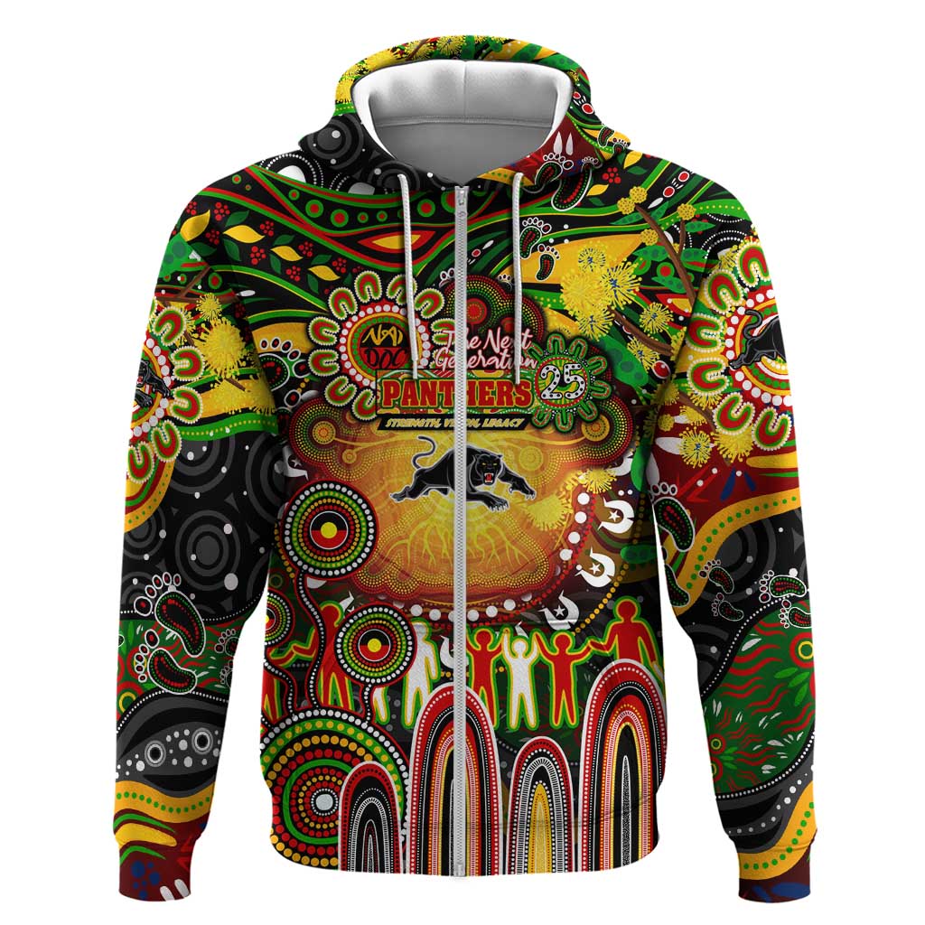Personalised NAIDOC Week 2025 Panthers Rugby Zip Hoodie Aboriginal Dot Painting