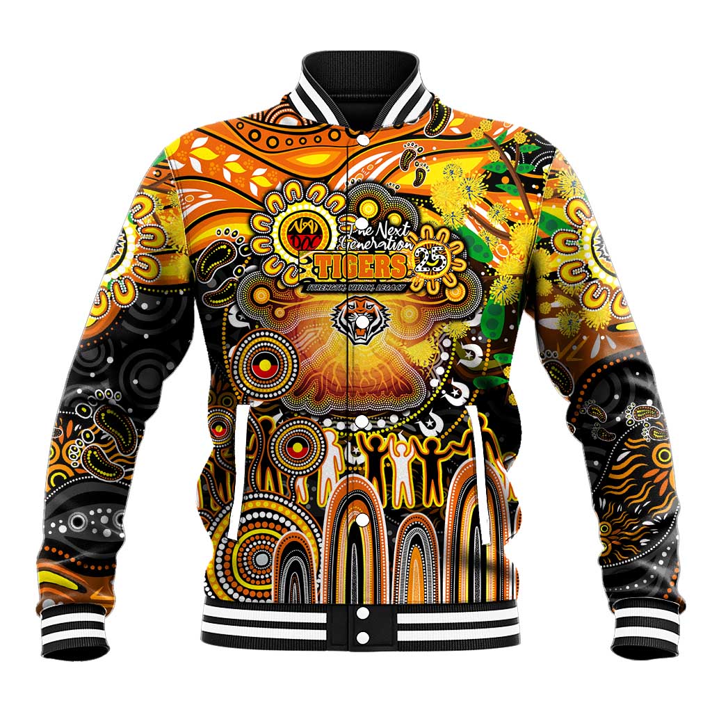 Personalised NAIDOC Week 2025 Tigers Rugby Baseball Jacket Aboriginal Dot Painting