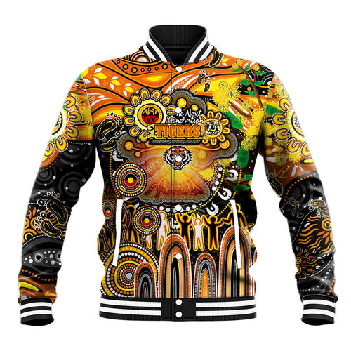 Personalised NAIDOC Week 2025 Tigers Rugby Baseball Jacket Aboriginal Dot Painting