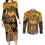 Personalised NAIDOC Week 2025 Tigers Rugby Couples Matching Long Sleeve Bodycon Dress and Long Sleeve Button Shirt Aboriginal Dot Painting