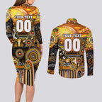 Personalised NAIDOC Week 2025 Tigers Rugby Couples Matching Long Sleeve Bodycon Dress and Long Sleeve Button Shirt Aboriginal Dot Painting