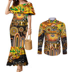 Personalised NAIDOC Week 2025 Tigers Rugby Couples Matching Mermaid Dress and Long Sleeve Button Shirt Aboriginal Dot Painting