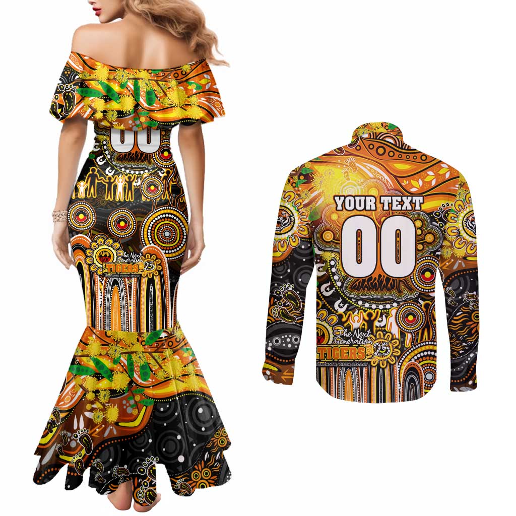 Personalised NAIDOC Week 2025 Tigers Rugby Couples Matching Mermaid Dress and Long Sleeve Button Shirt Aboriginal Dot Painting