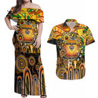 Personalised NAIDOC Week 2025 Tigers Rugby Couples Matching Off Shoulder Maxi Dress and Hawaiian Shirt Aboriginal Dot Painting