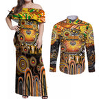 Personalised NAIDOC Week 2025 Tigers Rugby Couples Matching Off Shoulder Maxi Dress and Long Sleeve Button Shirt Aboriginal Dot Painting