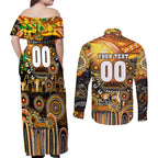 Personalised NAIDOC Week 2025 Tigers Rugby Couples Matching Off Shoulder Maxi Dress and Long Sleeve Button Shirt Aboriginal Dot Painting